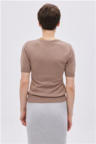 Camel Short Sleeve Sweater