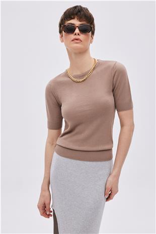 Camel Short Sleeve Sweater