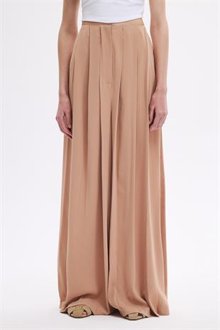 Camel Pile Detaylı Bol Paça Pantolon