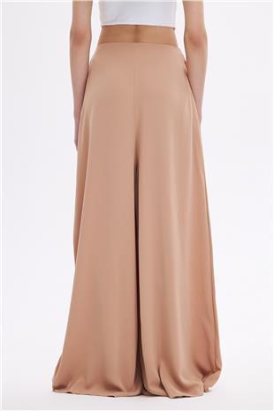 Camel Pile Detaylı Bol Paça Pantolon