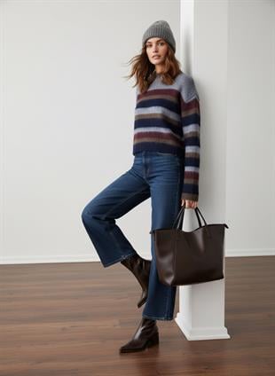 Çok Renkli Çizgili Basic Kazak