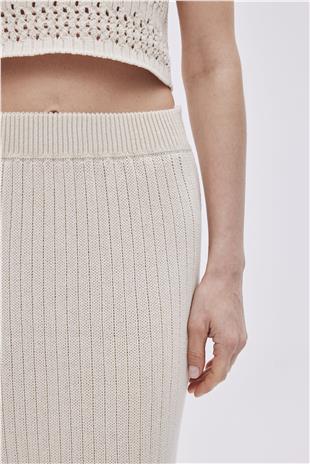 Ecru Open Knit Midi Knitwear Skirt