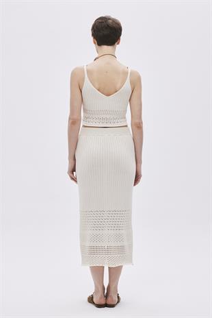 Ecru Open Knit Midi Knitwear Skirt