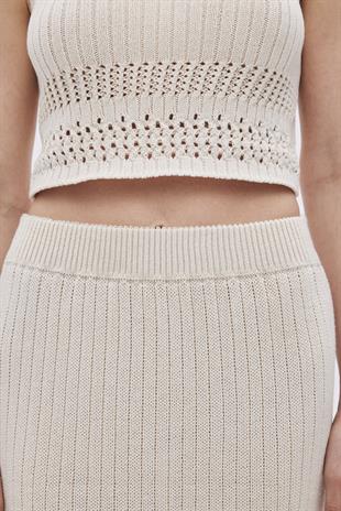 Ecru Open Knit Midi Knitwear Skirt