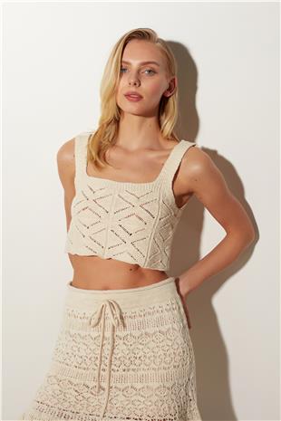 Ecru Pointelle Mini Skirt SS23S4748EK