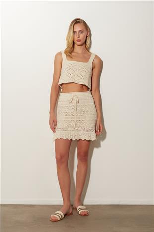 Ecru Pointelle Mini Skirt SS23S4748EK