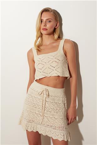 Ecru Pointelle Mini Skirt SS23S4748EK