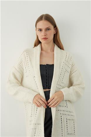 open front pointelle knitted cardigan