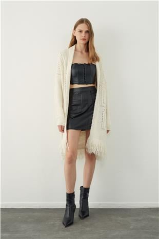 open front pointelle knitted cardigan