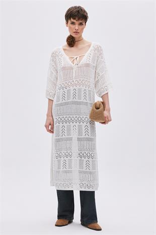 Ecru Open Knit Oversize Knitwear Dress