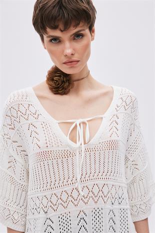Ecru Open Knit Oversize Knitwear Dress