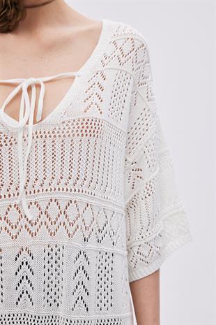 Ecru Open Knit Oversize Knitwear Dress