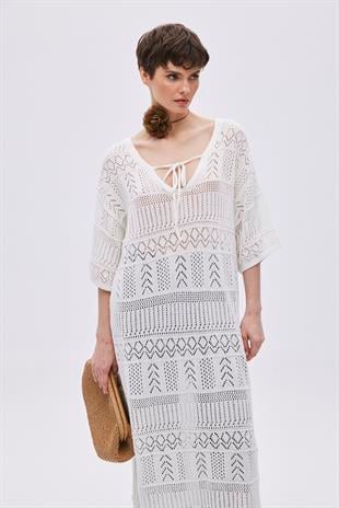 Ecru Open Knit Oversize Knitwear Dress