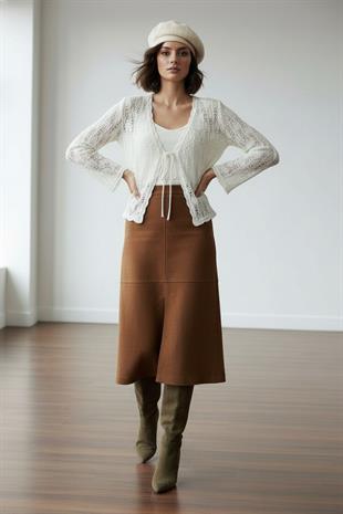 Ekru Ajurlu Triko Hırka