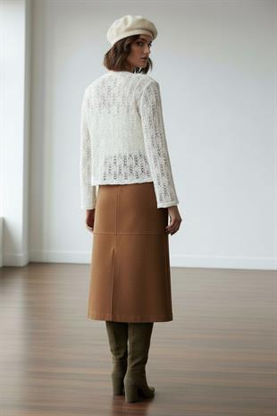 Ekru Ajurlu Triko Hırka