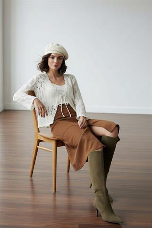 Ekru Ajurlu Triko Hırka