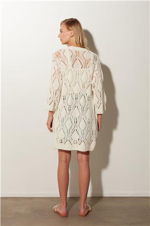 Ecru Pointelle Knitted Cardigan SW23C4776EK