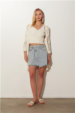 Ecru Pointelle Knitted Cardigan SW23C4776EK