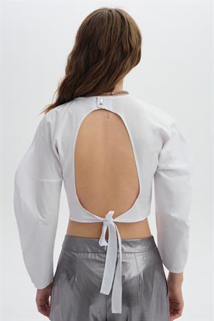 Ekru Arkadan Bağlamalı Bluz