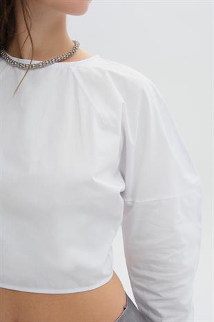 Ekru Arkadan Bağlamalı Bluz