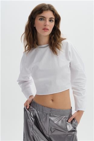 Ekru Arkadan Bağlamalı Bluz