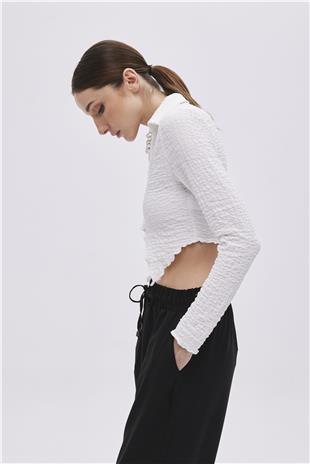 Ecru Asymmetrical Cut Crop Blouse
