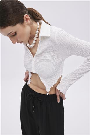 Ecru Asymmetrical Cut Crop Blouse
