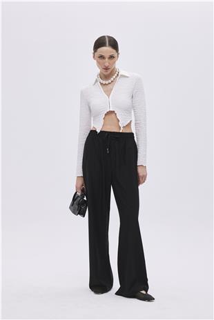 Ecru Asymmetrical Cut Crop Blouse