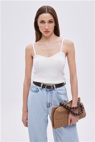 Ecru With Straps Knitwear Singlet
