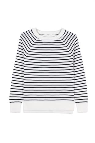 Ekru Bisiklet Yaka Çizgili Bluz