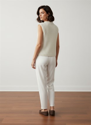 Ekru Bisiklet Yaka Triko Hırka (yelek)