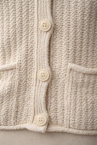 Ekru Bisiklet Yaka Triko Hırka (yelek)