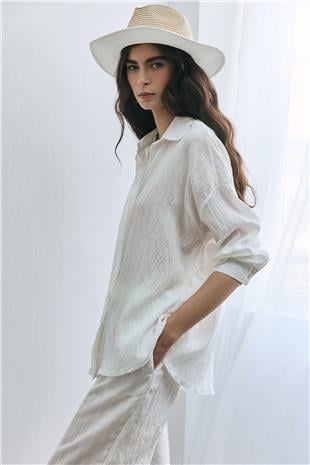 Ekru Buruşuk Görünümlü Gömlek