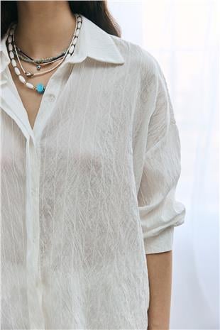 Ekru Buruşuk Görünümlü Gömlek