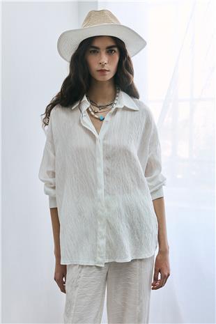 Ekru Buruşuk Görünümlü Gömlek