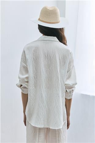 Ekru Buruşuk Görünümlü Gömlek