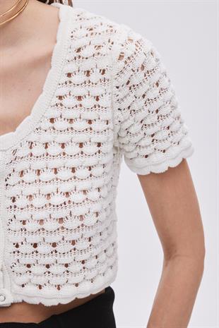 Ecru Snap Knitwear Crop Top