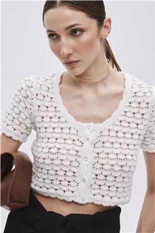 Ecru Snap Knitwear Crop Top