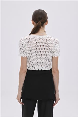 Ecru Snap Knitwear Crop Top