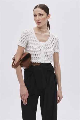 Ecru Snap Knitwear Crop Top