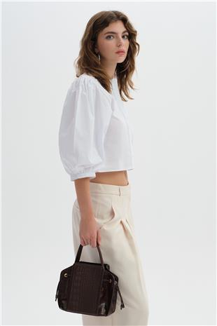 Ekru Crop Gömlek