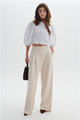 Ekru Crop Gömlek