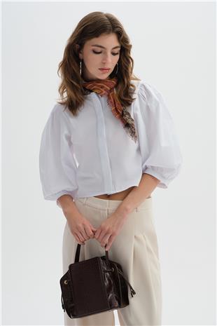 Ekru Crop Gömlek