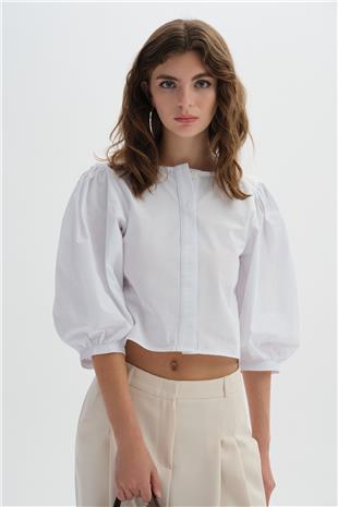 Ekru Crop Gömlek