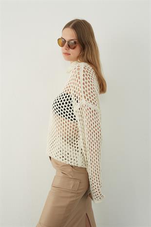Ecru Pointelle Knitwear Sweater
