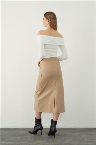 Leather look midi skirt with pocket detail