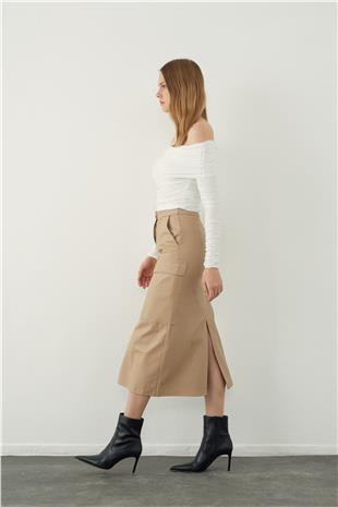Leather look midi skirt with pocket detail