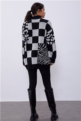 Ekru Desenli Oversize Triko Kazak