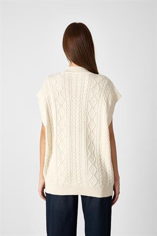 Ekru Desenli Oversize Triko Süveter