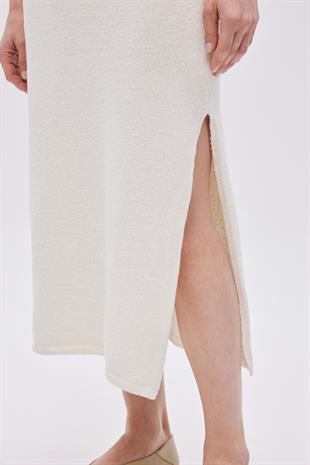 Ecru Textured Long Knitwear Dress